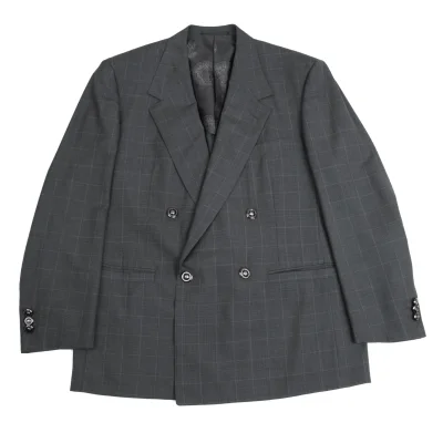 GIANNI VERSACE COUTURE Wool Medusa Button Checked Double Jacket