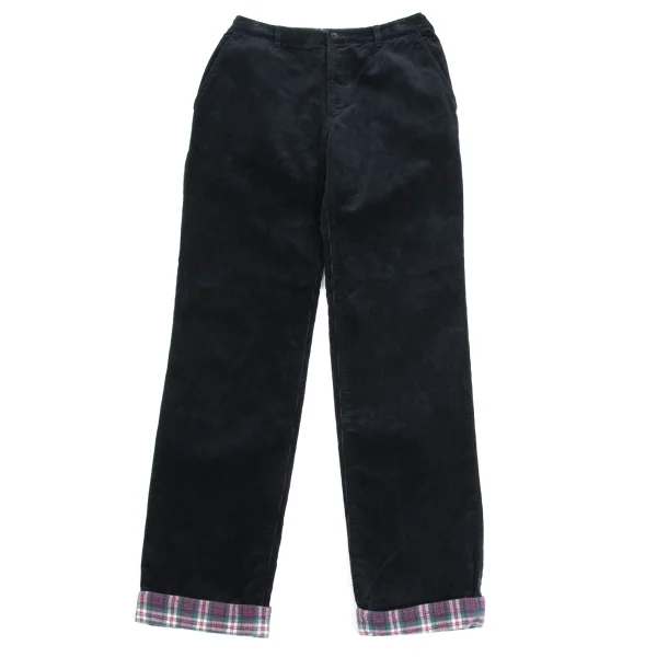 Mademoiselle NON NON Checkered Lining Corduroy Pants Navy 38M K-160963_001