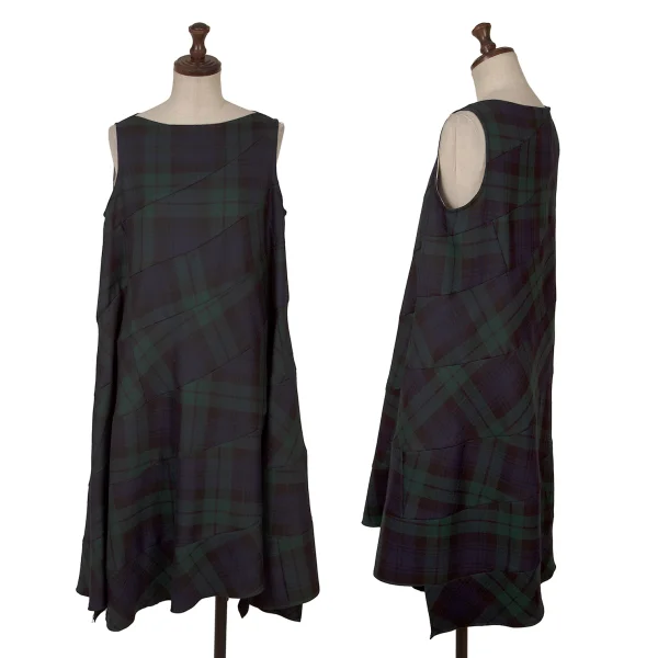 tricot COMME des GARCONS Wool Switching Sleeveless Check Dress Navy,Green S K-160976_001