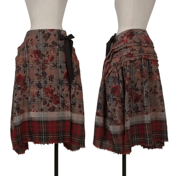 tricot COMME des GARCONS Rayon Floral Check Pile Wrap Skirt Red S K-160982_001