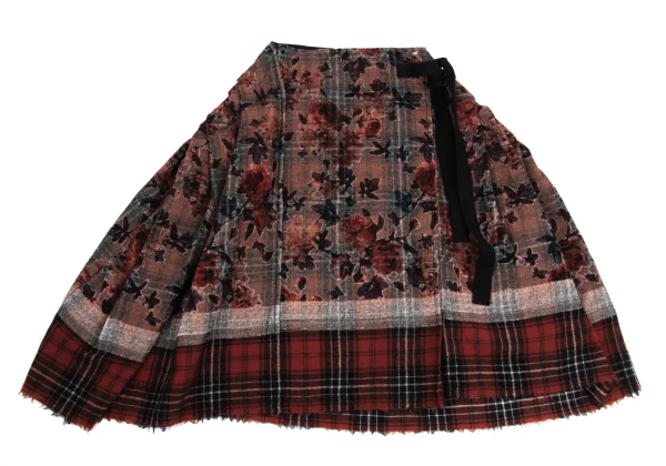 tricot COMME des GARCONS Rayon Floral Check Pile Wrap Skirt K-160982_002