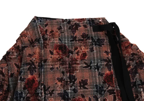 tricot COMME des GARCONS Rayon Floral Check Pile Wrap Skirt K-160982_003