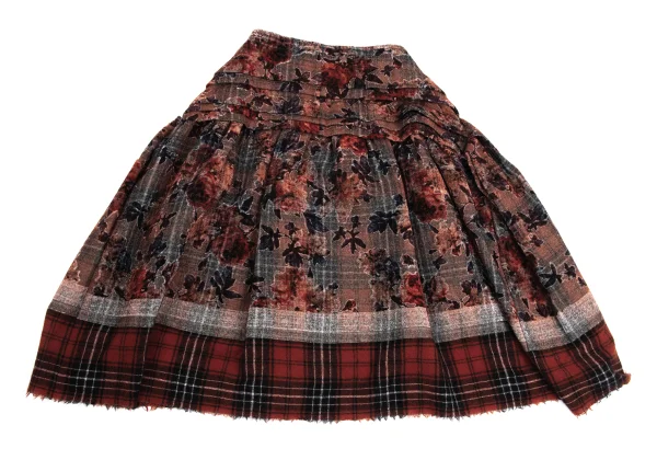 tricot COMME des GARCONS Rayon Floral Check Pile Wrap Skirt K-160982_010