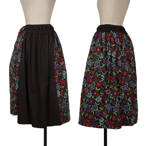 tricot COMME des GARCONS Floral Embroidered Layered Design Skirt Black,Multi-Color S-M K-160984_001