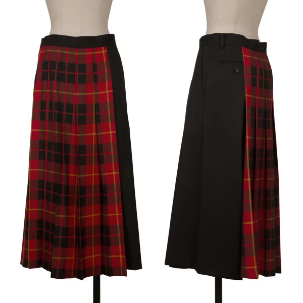 JUNYA WATANABE COMME des GARCONS Wool Gaba Check Pleats Switching Wide Pants Black,Red S K-160991_001