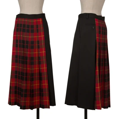 JUNYA WATANABE COMME des GARCONS Wool Gaba Check Pleats Switching Wide Pants
