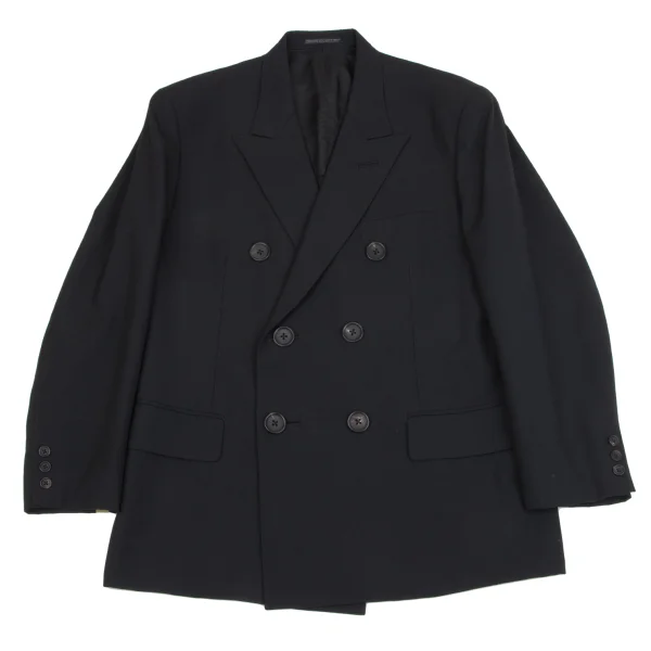 Yohji Yamamoto POUR HOMME Peak Lapel Wool Double Jacket Black M K-161008_001