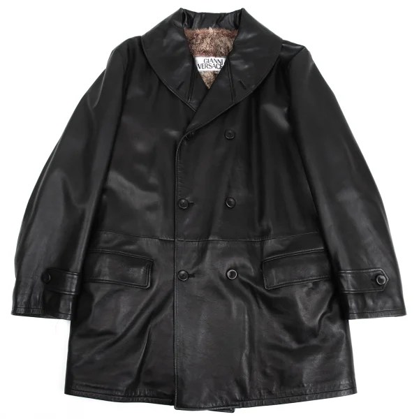 GIANNI VERSACE Fur Lining Leather Harf Coat Black M-L K-161039_001