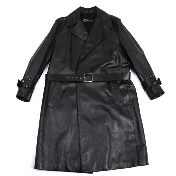 VERSACE Belted Leather Coat Black L-XL K-161050_001