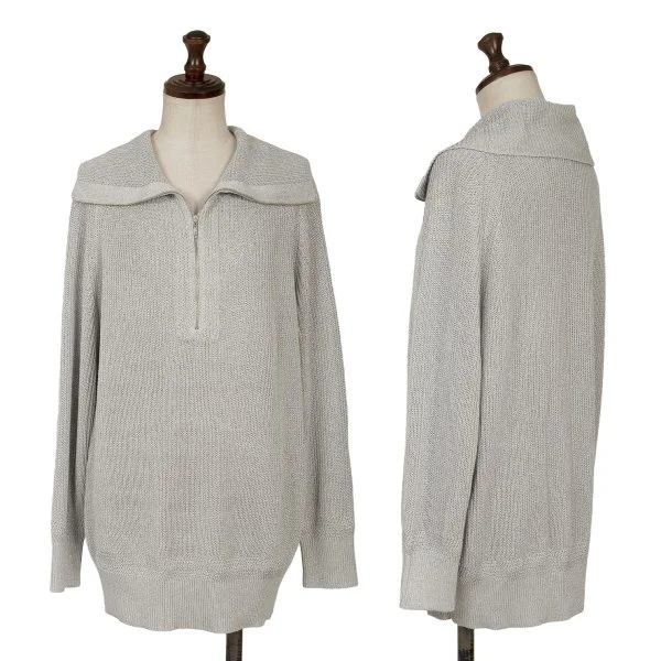 L'EQUIPE YOSHIE INABA Glitter Rayon Half Zip Knit Sweater Silver 38 K-161057_001