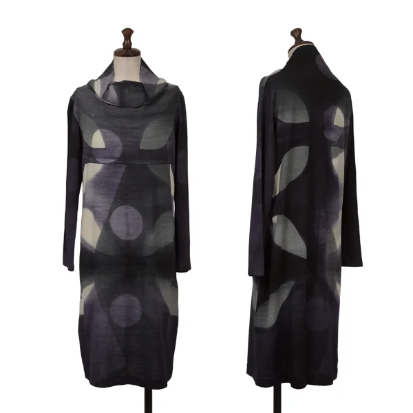 ISSEY MIYAKE HaaT Graphic Printed Wool High Neck Tunic Navy,Purple 2 K-161063_001