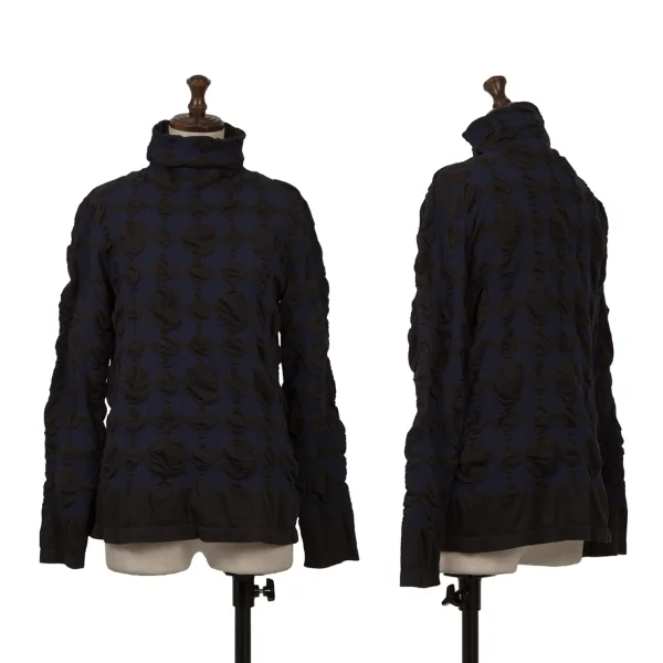 ISSEY MIYAKE HaaT Design Jacquard Cotton Poly High-neck Top Black,Blue 2 K-161065_001