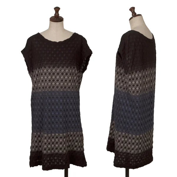 ISSEY MIYAKE HaaT Jacquard Cotton Sleeveless Tunic Black,Blue,Grey 2 K-161066_001