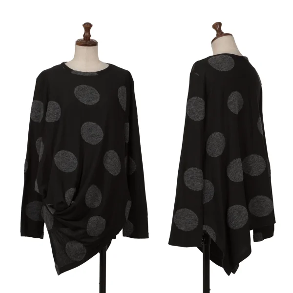 Yohji Yamamoto NOIR Dot Embroidery Cotton Wool Drape Top Black,Grey 2 K-161071_001