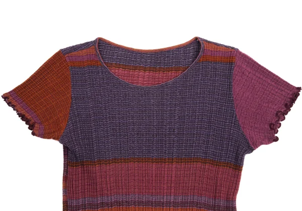 JURGEN LEHL Pleated Stripe Jacquard Short Sleeve Knit Top K-161075_002