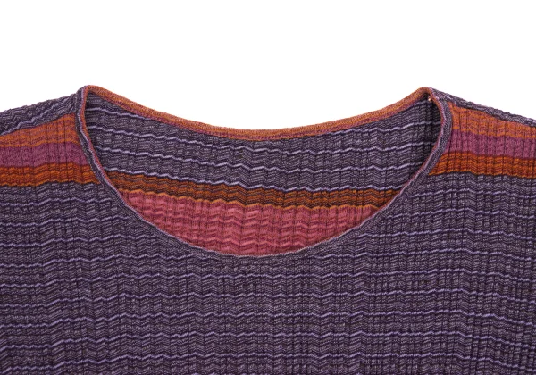 JURGEN LEHL Pleated Stripe Jacquard Short Sleeve Knit Top K-161075_003