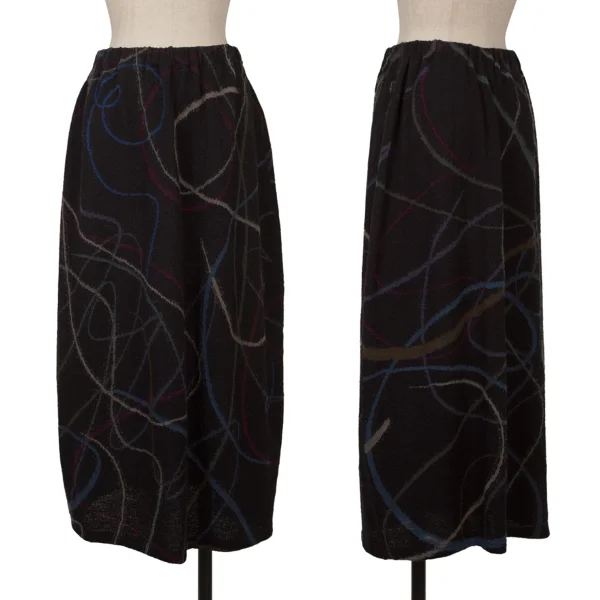 JURGEN LEHL Graphic Line Jacquard Wool Knit Skirt Black M K-161079_001