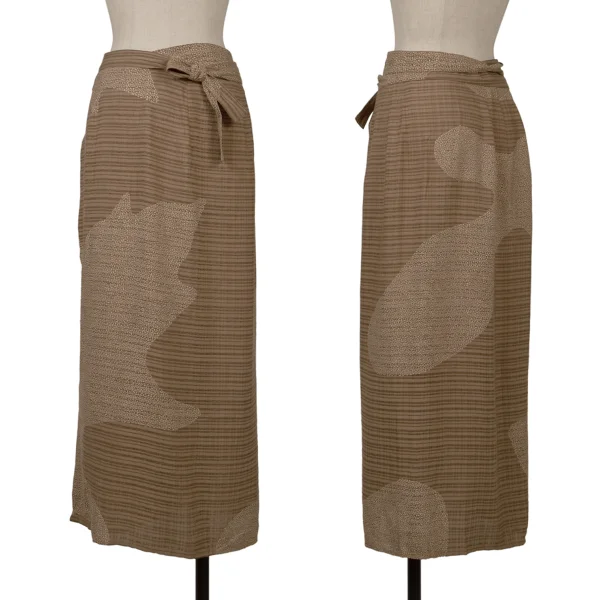 JURGEN LEHL Discharge Printed Stripe Rayon Silk Wrap Skirt Beige M K-161080_001