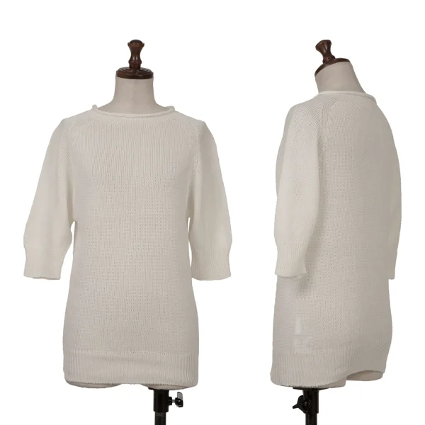 MARGARET HOWELL Linen Cotton Raglan Half Sleeve Knit Top White 2 K-161082_001
