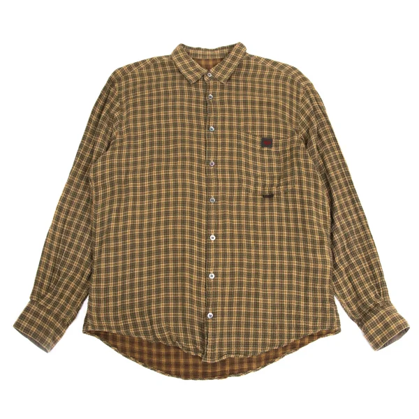 Papas Cotton Double Face Check Long Sleeve Shirt Khaki,Beige 48M K-161112_001