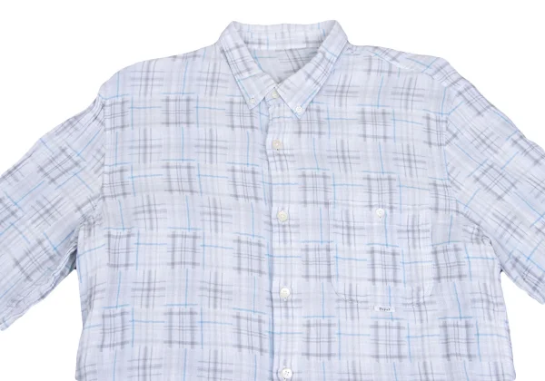 Papas Cotton Linen Check Patchwork Long Sleeve Shirt K-161113_002