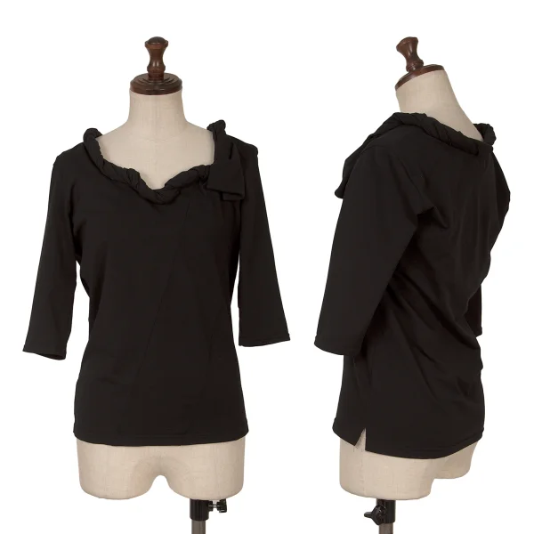 Yohji Yamamoto FEMME Twist Neck Stretch Half Sleeve Top Black S-M K-161116_001