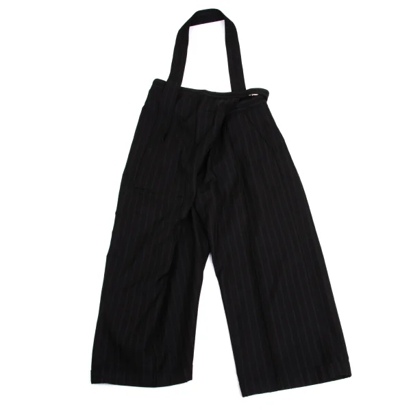 Yohji Yamamoto FEMME Wool Blend Striped Asymmetrical Wide Pants Black 1 K-161118_001