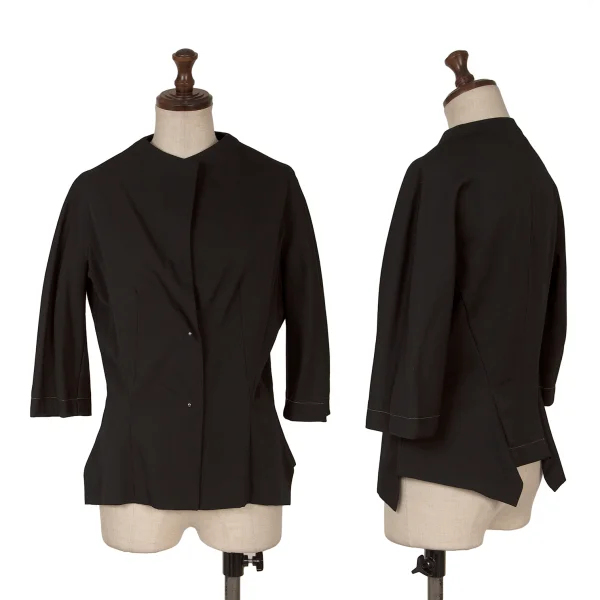 Yohji Yamamoto FEMME COSTUME Wool Gaba Collarless Jacket Black 2 K-161119_001