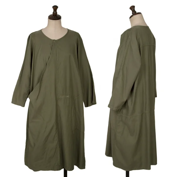 zucca Cotton Blend Snap Button 3/4 Sleeve Dress Khaki M K-161123_001