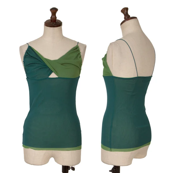 Jean Paul GAULTIER FEMME Bicolor Cache-Coeur Neck Mesh Camisole Green 40 K-161132_001