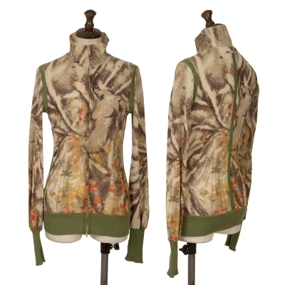 Jean Paul GAULTIER FEMME Knit Switching Forest Print Double Zip Blouson