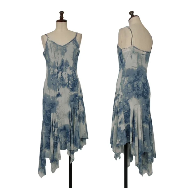 Jean Paul GAULTIER FEMME Floral Print Asymmetry Mesh Cami Dress Blue,White 40 K-161139_001