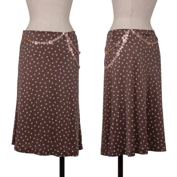 Jean Paul GAULTIER FEMME Poly Button-embellished Dot Print Stretch Skirt Brown 40 K-161140_001