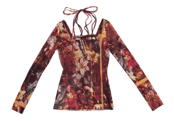 Jean Paul GAULTIER Floral Print Cord Neck Design Mesh Top K-161143_002