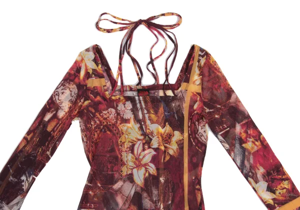 Jean Paul GAULTIER Floral Print Cord Neck Design Mesh Top K-161143_003