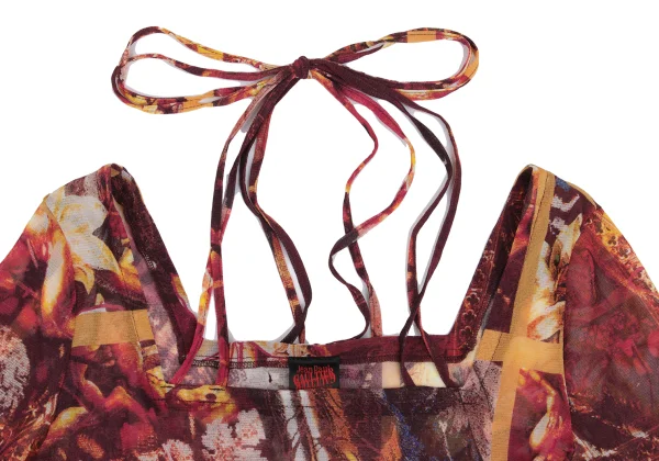 Jean Paul GAULTIER Floral Print Cord Neck Design Mesh Top K-161143_004