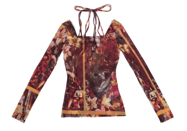 Jean Paul GAULTIER Floral Print Cord Neck Design Mesh Top K-161143_009