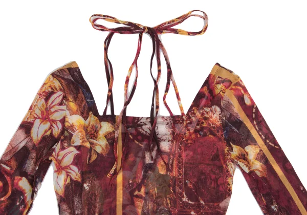 Jean Paul GAULTIER Floral Print Cord Neck Design Mesh Top K-161143_010