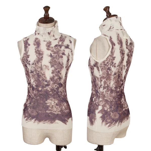 Jean Paul GAULTIER PARIS Floral Print Mesh Turtleneck Tank Top White,Brown 40 K-161146_001
