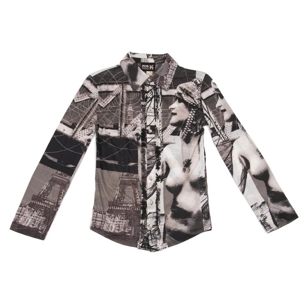 Jean Paul GAULTIER PARIS Paris Printed Front Ruffle Design Long Sleeve Shirt K-161147_002