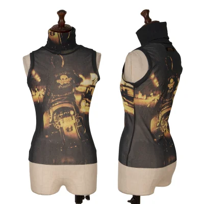Jean's Paul GAULTIER Biker Print Mesh Turtleneck Sleeveless Top