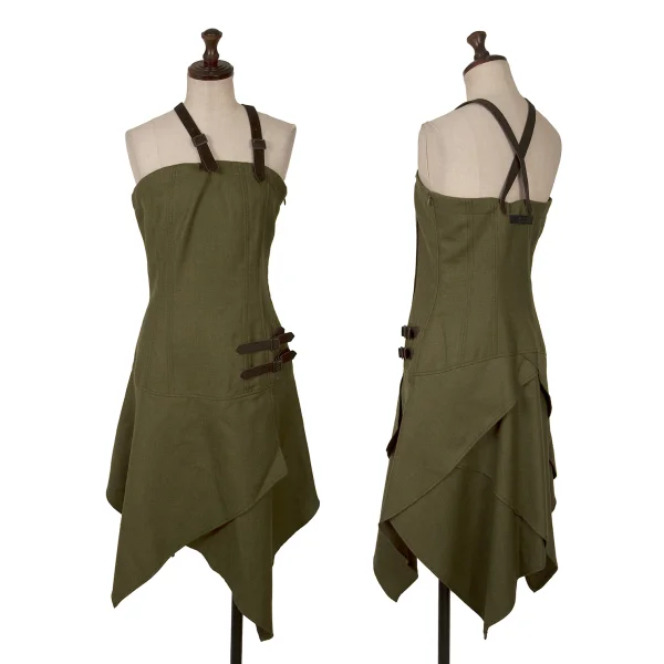 Jean's Paul GAULTIER Wool Belt Design Switching Shoulder Dress Khaki 40 K-161153_001