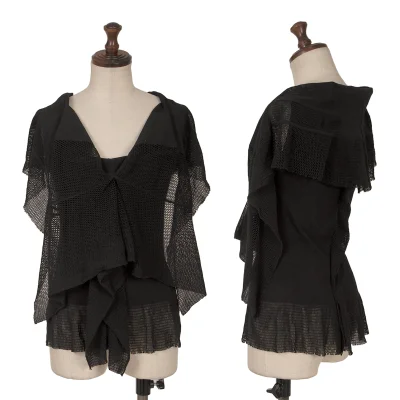 Unbranded Mesh Switching Front Frill Sleeveless Top