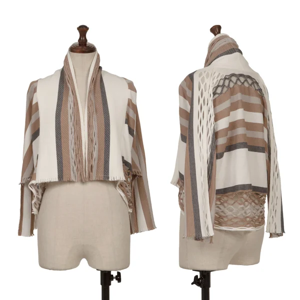 イッセイミヤケISSEY MIYAKE A-POC INSIDE メッシュカッティングボーダーセットアップ 白茶他2 K-161168_002