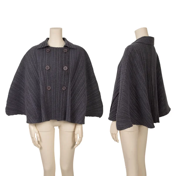 PLEATS PLEASE Felt Like Poly Poncho Jacket Grey 3 K-161177_001