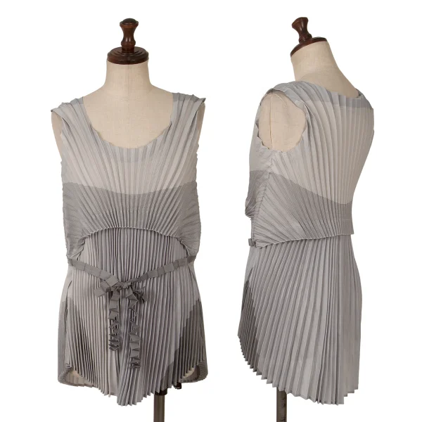 PLEATS PLEASE Pleated Waist Cord Sleeveless Tunic Grey 2 K-161179_001