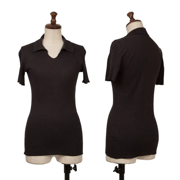 tricot COMME des GARCONS Ribbed Skipper Short Sleeve Polo Shirt Black XS-S K-161191_001