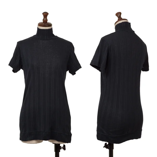 tricot COMME des GARCONS Striped Woven High Neck Short Sleeve T-shirt Navy XS-S K-161194_001