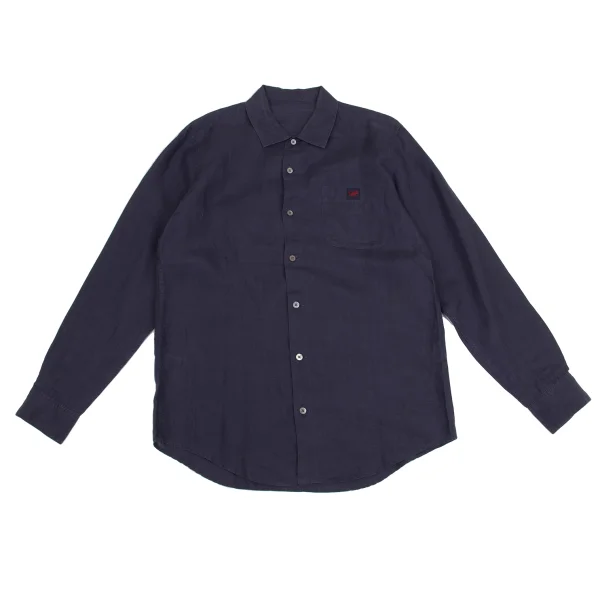 Papas Linen Logo Patch Long Sleeve Shirt Navy 48M K-161214_001
