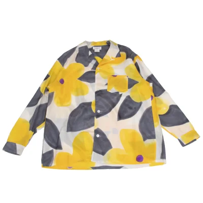 Yohji Yamamoto POUR HOMME Watercolor Floral Print Silk Open Collar Shirt
